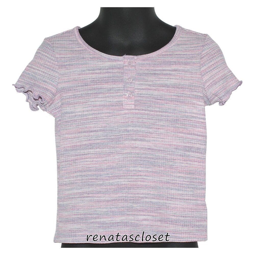 Old Navy Toddler Girls' Short-Sleeve Lettuce-Edge Henley T-Shirt NWT